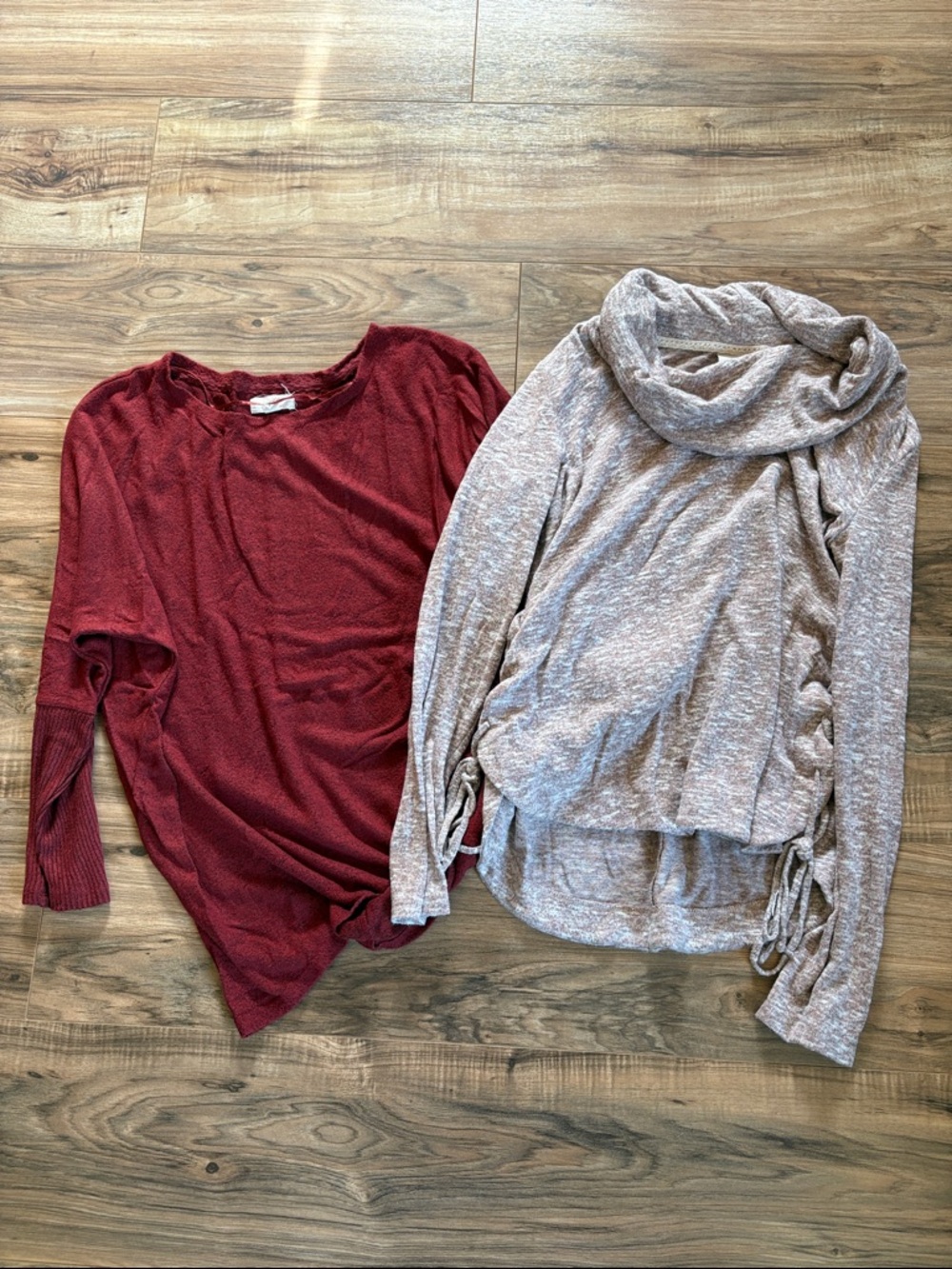 Women's Burgundy Long-Sleeve & Light Heather Gray Cowl-Neck